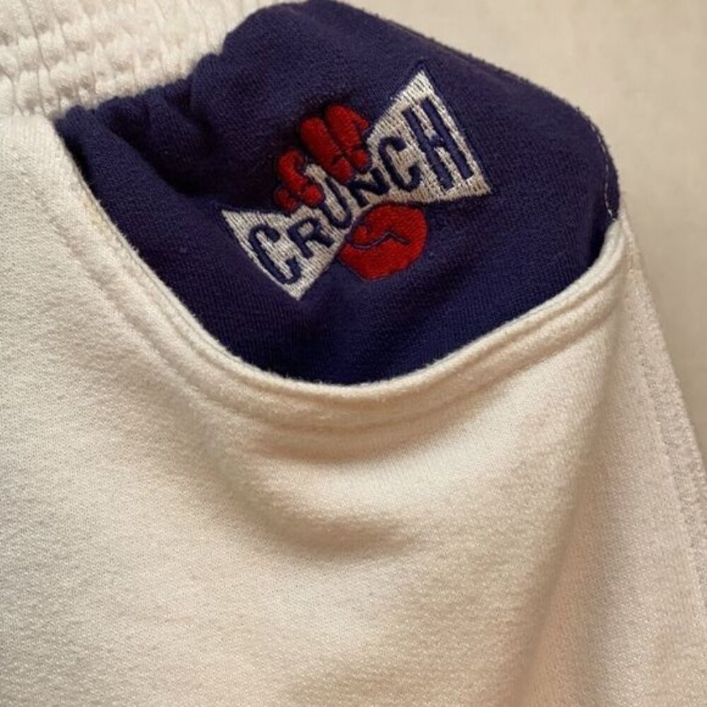 Vintage Crunch Gym White Shorts W/ Navy Pockets & Logo